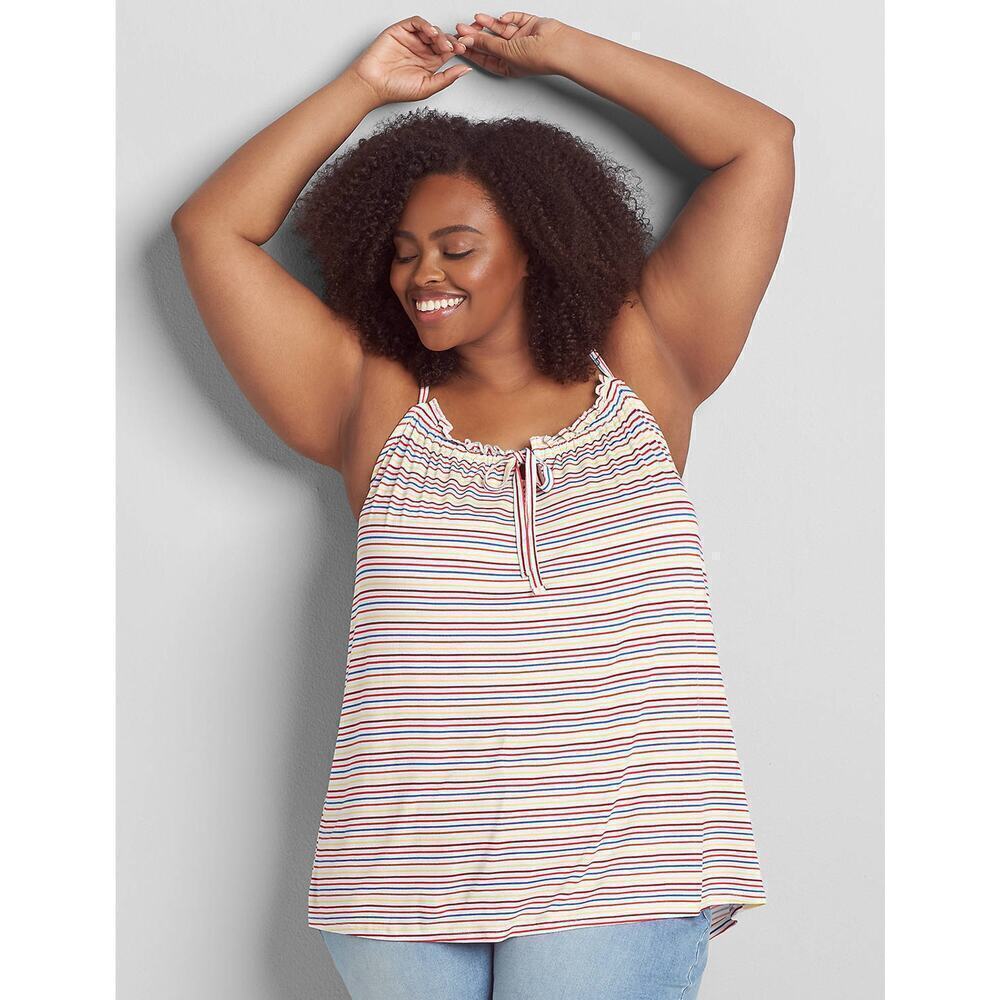 Lane Bryant Plus Size 22 24 Striped Tie-Neck Subtle Swing Cami Top Colorful